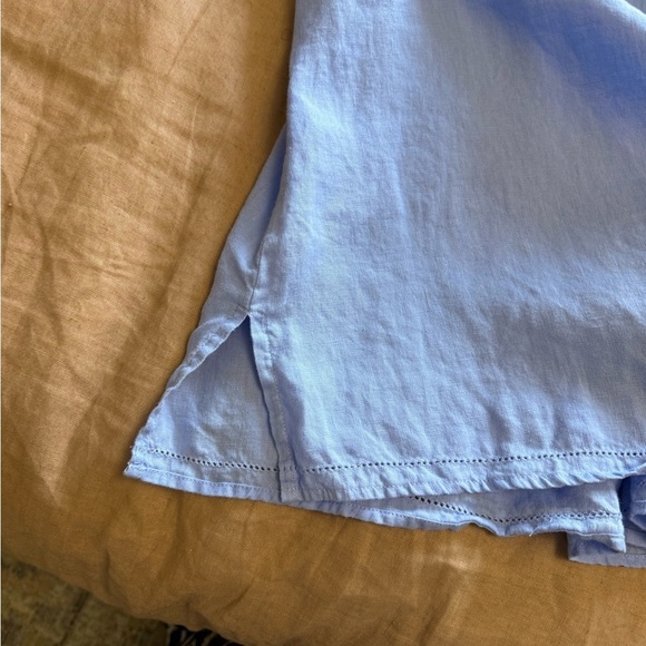 LLBean 100%linen Blue Button-Up long sleeves Shirt with ruffle detail - Picture 8 of 10